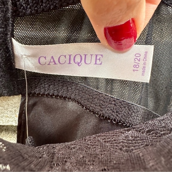 Plus Size Cacique Black Satin Silk Lace Underwire Slip Chemise Boudoir Set 18/20 - Picture 5 of 10